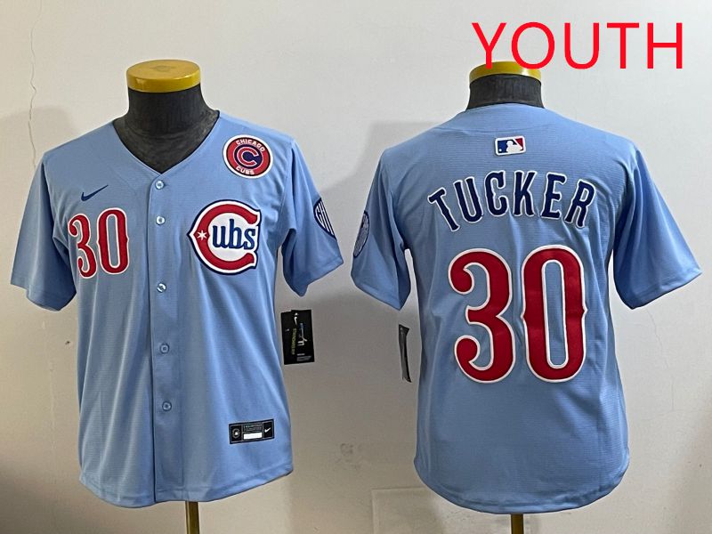 Youth Chicago Cubs 30 Tucker Light Blue Throwback 2025 Nike MLB Jersey style 1